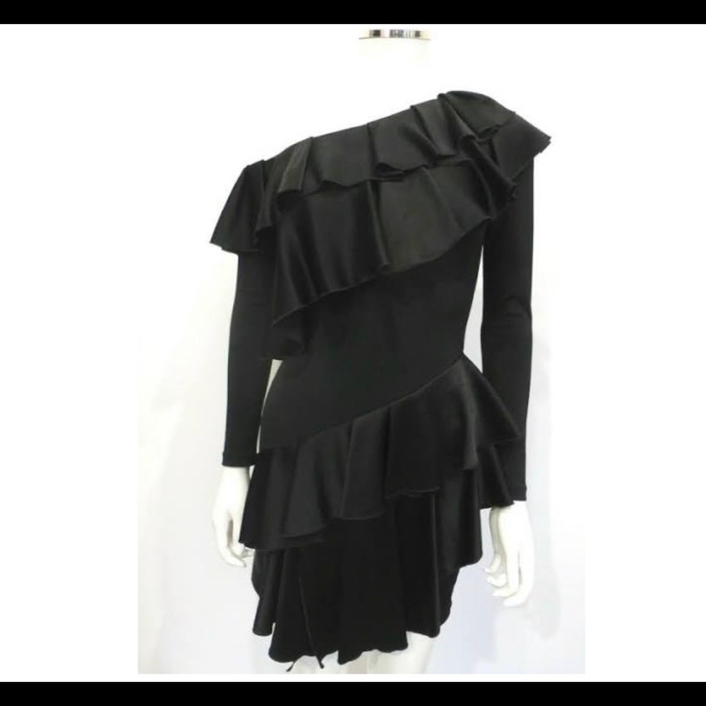 Alice+Olivia black ruffle cocktail dress